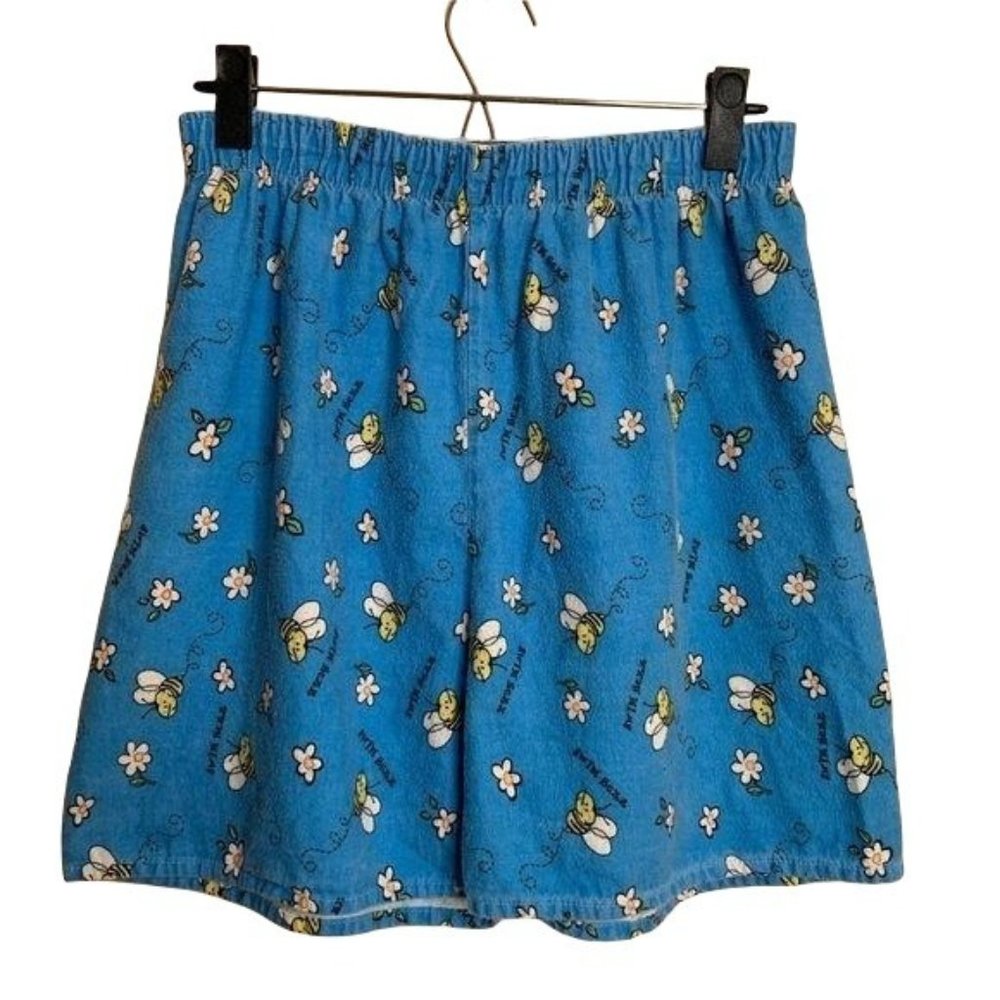 Krazy Klothes Pajama Shorts Blue Swim Buzz Bee Floral Flannel Women's Medium